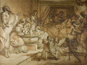 Birth of the Virgin, c. 1784, Giuseppe Cades, Italian, 1750-1799, Italy, Pen and brown ink with pen
