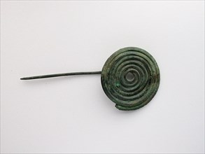 Spiral Fibula, Geometric Period (800–700 BC), Greek, Thessaly, Thessaly, Bronze, 3.5 × 5.0 × 1.1 cm