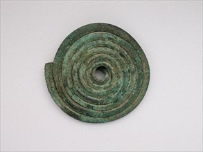 Spiral Fibula, Geometric Period (800–700 BC), Greek, Thessaly, Thessaly, Bronze, 4.7 × 4.9 × 0.5 cm