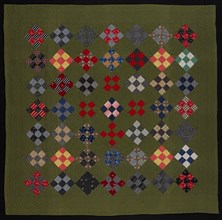 Bedcover (Nine Patch Quilt), late 19th century, United States, Cotton, plain weaves, printed,