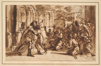 Joseph Greeting his Brothers, c. 1656, Pier Francesco Mola, Italian, 1612-1666, Italy, Pen and
