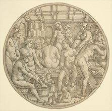 The Women’s Bath, 1530/40, Sebald Beham, German, 1500-1550, Germany, Woodcut in black, with touches