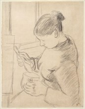 Young Peasant Having Her Coffee, 1879–80, Camille Pissarro, French, 1830-1903, France, Black chalk