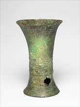 Beaker, Erligang period (about 1600–about1300 BC), China, Bronze, H. 15.5 (6 1/8 in.), diam. 11.0
