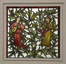 Two Minstrels Stained Glass, 1885/95, Attributed to James Egan (English, 1849-1920), Stained and