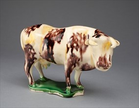 Cow, c. 1765, Staffordshire, England, Staffordshire, Lead-glazed earthenware (creamware), 12.7 x 19