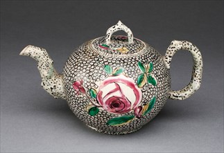 Teapot, 1755/65, Staffordshire, England, Staffordshire, Salt-glazed stoneware, polychrome enamels,