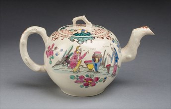 Teapot, c. 1750, Staffordshire, England, Staffordshire, Salt-glazed stoneware, polychrome enamels,