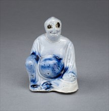 Seated Buddha, 1750/65, Staffordshire, England, Staffordshire, Salt-glazed stoneware, cobalt blue