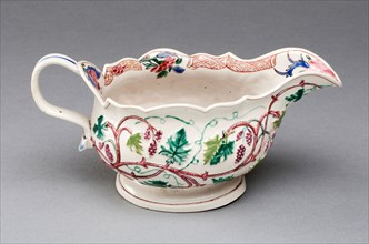 Sauceboat, c. 1750, Staffordshire, England, Staffordshire, Salt-glazed stoneware, polychrome