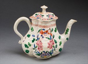 Teapot, c. 1750, Staffordshire, England, Staffordshire, Salt-glazed stoneware, polychrome enamels,