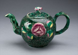 Teapot, c. 1760, Staffordshire, England, Staffordshire, Salt-glazed stoneware, polychrome enamels,