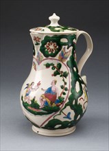 Jug with Cover, c. 1760, Staffordshire, England, Staffordshire, Salt-glazed stoneware, polychrome