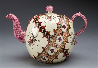 Teapot, c. 1770, Leeds, England, Leeds, Lead-glazed earthenware (creamware) and polychrome enamels,