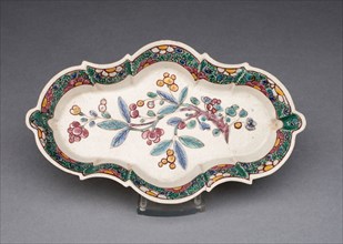 Spoon Tray, 1750/60, Staffordshire, England, Staffordshire, Salt-glazed stoneware, polychrome