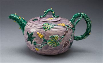 Teapot, c. 1750, Staffordshire, England, Staffordshire, Salt-glazed stoneware, polychrome enamels,