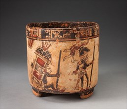 Tripod Vessel Depicting Monkey Hunters and Traders, A.D. 850/950, Classic Maya, Ulúa River Valley,