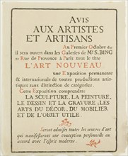 Avis aux Artistes et Artisans, October 1895, Georges Lemmen, Belgian, 1865-1916, Belgium,