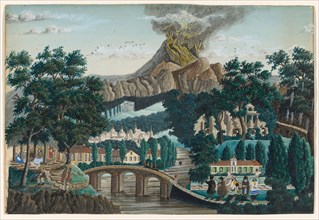 Landscape with Erupting Volcano, Bridge and Wedding Party, n.d., Ernst Damitz, American, born