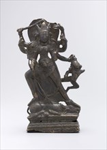 Goddess Durga Slaying the Buffalo Demon, 9th century, India, Kashmir, Kashmir, Bronze inlaid with