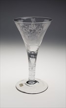 Trumpet Wine Glass, c. 1740–50, England, Diamond-engraved lead glass, 24.1 × 12.7 × 12.7 cm (9 1/2