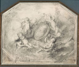 A Portrait Medallion of King Louis XV Surrounded by Putti Carrying the Attributes of Fame and