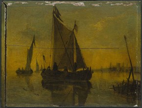 Boats in an Estuary, 17th century, Style of Aelbert Cuyp, Dutch, 1620-1691, Holland, Oil on panel,