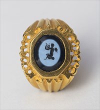 Finger Ring with Intaglio Depicting Eros, 3rd century AD, Roman, Rome, Gold, banded stone or glass,