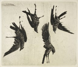 The Four Dead Ravens, c. 1888, Henri Charles Guérard, French, 1846-1897, France, Drypoint and plate