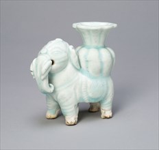 Joss-Stick Holder in the Form of an Elephant Holding a Lobed Vase, Yuan dynasty (1271–1368), China,