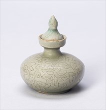 Covered Oil Bottle with Peony Sprays, Goryeo dynasty (918–1392), 12th century, Korean, Korean