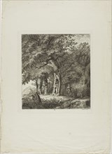 Nymph Hiding in a Tree, plate eight from Paysages Dédiés à M. Warelet, 1764, Salomon Gessner,