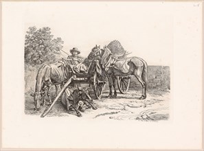 Farmer and His Cart, 1834, Johann Adam Klein, German, 1792-1875, Germany, Etching in black on ivory
