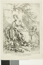Young Woman Resting, 1756, François Boucher, French, 1703-1770, France, Etching on cream laid