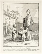 Married Woman and her Children, plate five from Divers Habillements des Peuples du Nord, 1765, Jean