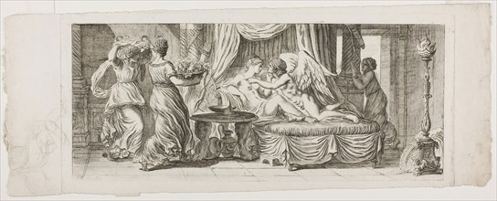 Cupid and Psyche, 1793, Pierre Lelu, French, 1741-1810, France, Etching, with black chalk,