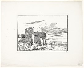 Ruined Buildings near a River Bank, plate 9 from Quatrieme suite de paysages dessinés et grave a