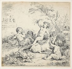 Cherubs with a Goat, 1735, Charles-Joseph Natoire, French, 1700-1777, France, Etching on buff laid