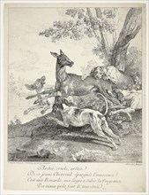 Deer Attacked by Dogs, 1725, Jean-Baptiste Oudry, French, 1686-1755, France, Etching on cream laid