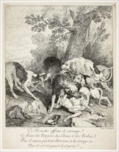 The Wolf at Bay, n.d., Jean-Baptiste Oudry, French, 1686-1755, France, Etching on ivory laid paper,