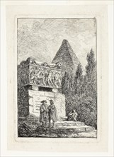 Landscape with Pyramid and Sarcophagus, plate six from Les Soirées de Rome, 1763/64, Hubert Robert,