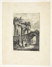 The Statue before the Ruins, plate three from Les Soirées de Rome, 1763/64, Hubert Robert, French,