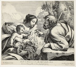 Holy Family With a Bird, 1633, Simon Vouet, French, 1590-1649, France, Etching with engraving on