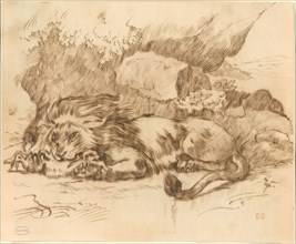 Lion Devouring a Rabbit, n.d., Attributed to Eugène Delacroix, French, 1798–1863, France, Pen and
