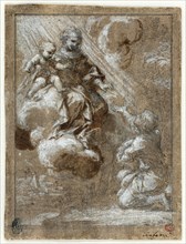 The Madonna and Child in Glory Appearing to a Kneeling Young Man, 1655/59, Ciro Ferri, Italian,