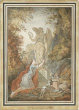 An Artist Adoring a Statue of Virtue, 1783, Claude Hoin, French, 1750-1817, France, Watercolor and