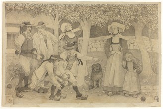 Petanque Players in Brittany, 1890, Charles Laval, French, 1862-1894, France, Graphite on cream