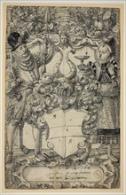 The Arms of Habsberg Flanked by an Elegant Couple, 1587, Daniel Lindtmayer, Swiss, 1552-c. 1606,