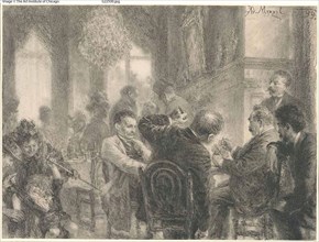The Card Game, 1899, Adolph Menzel, German, 1815–1905, Germany, Graphite and fabricated black