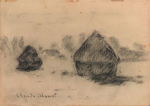 Stacks of Wheat, 1891, Claude Monet, French, 1840–1926, France, Black chalk, with frottage and